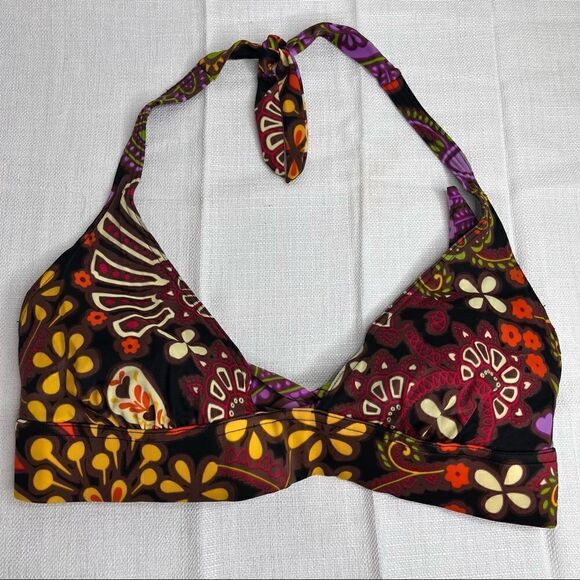 Victorias Secret Triangle Bikini Top Womens Medium Retro Floral Print Groovy - Picture 1 of 7